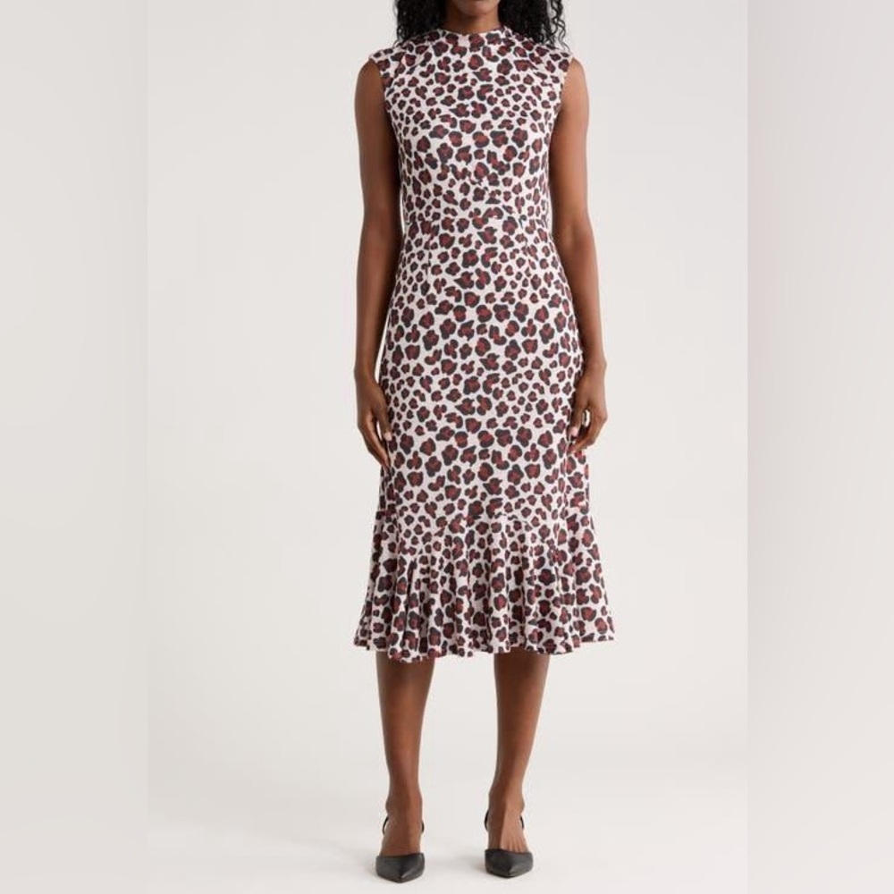 $253 NWOT Hutch “Kari” Leopard Midi Dress in Neutral Intarsia Leopard Sz XS